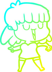 cold gradient line drawing of a cartoon woman