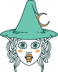Retro Tattoo Style elf mage character face