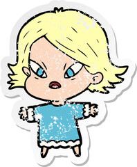 distressed sticker of a cartoon stressed woman