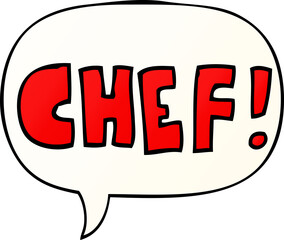 cartoon word chef with speech bubble in smooth gradient style