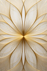 hyperbola and parabola patterns, kaleidoscopic, white leaf on textured gold paper created with Generative Ai