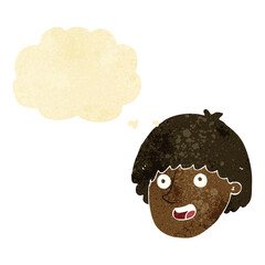cartoon happy male face with thought bubble