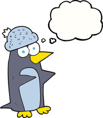 freehand drawn thought bubble cartoon penguin