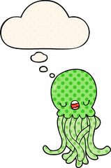 cartoon jellyfish with thought bubble in comic book style