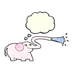 cartoon elephant squirting water with thought bubble