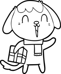 cute cartoon dog with christmas present