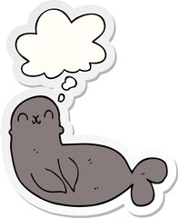 cartoon seal with thought bubble as a printed sticker