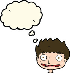 cartoon happy boy with thought bubble