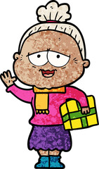 cartoon happy old lady