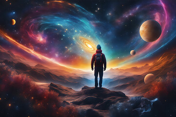 A man takes the center of the universe unraveling the mystery of human existence