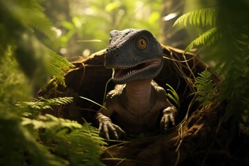 Aigenerated Baby T Rex Hatches In Jurassic Forest Habitat