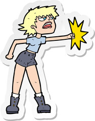 sticker of a cartoon woman punching