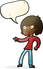 cartoon woman pointing with speech bubble