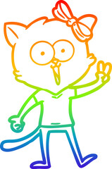 rainbow gradient line drawing of a cartoon cat