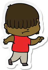 sticker of a cartoon boy with untidy hair