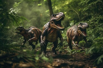 Dinosaurs Wandering In The Woods. Сoncept Fairytale-Inspired Photoshoot, Vintage-Style Portraits, Adventure-Themed Family Shoot, Romantic Sunset Session