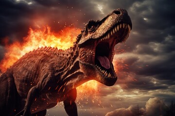 Dinosaurs Go Extinct Due To Meteor Impact - obrazy, fototapety, plakaty