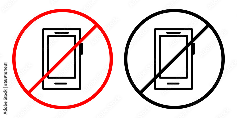 Poster no mobile phone icon. smartphone use restriction area symbol. cellphone call strictly not allowed ve