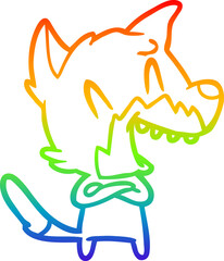 rainbow gradient line drawing of a laughing fox cartoon