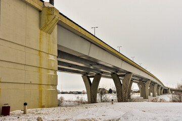 Liberty memorial bridge connecting the cities of Bismarck and Mandan, North Dakota, across the...