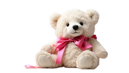 Obraz premium Cute little teddy bear toy with bow isolated on white background