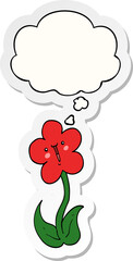 cartoon flower with thought bubble as a printed sticker