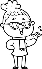cartoon happy woman wearing spectacles