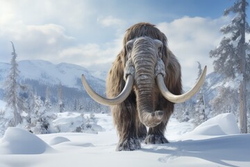 Mammoth Wandering Through Snowy Winter Landscape. Сoncept Snowy Winter Landscapes, Majestic Mammoths, Wildlife In Winter, Arctic Winter Scenes