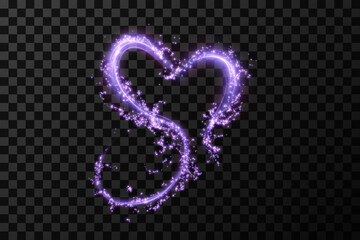 Heart pink with flashes isolated on transparent background. Light heart for holiday cards, banners, invitations. Heart-shaped pink wire glow. PNG vector