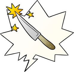 cartoon sharp kitchen knife with speech bubble in smooth gradient style