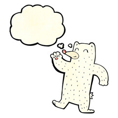 cartoon waving polar bear with thought bubble