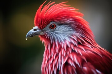 Vibrant Red Feathered Pigeon Bird. Сoncept Glowing Sunset Silhouettes, Majestic Waterfalls, Enchanting Forest Trails
