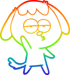 rainbow gradient line drawing of a cartoon bored dog