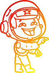 warm gradient line drawing of a cartoon laughing astronaut
