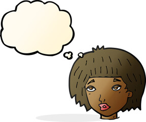 cartoon bored looking woman with thought bubble