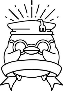 recommend clip art: scroll banner with black line work tattoo style educated robin