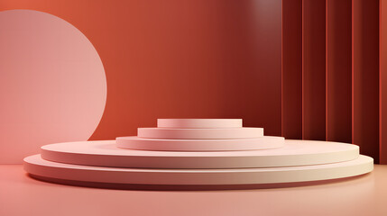 3D Geometric Minimal Scene Podium with Peach Color. Product Display