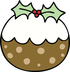 hand drawn quirky cartoon christmas pudding