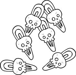 freehand drawn black and white cartoon skull hairclips