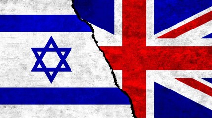Israel and United Kingdom (UK) flags together. Great Britain and Israel relation concept
