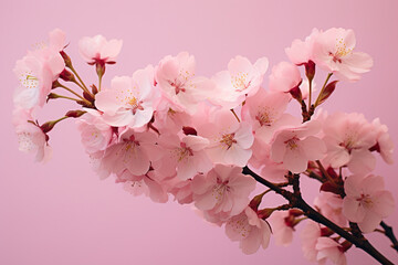 Fototapeta premium Beautiful pink flowers blooming on the branches of a cherry blossom tree created with Generative Ai