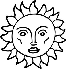 line drawing cartoon traditional sun face