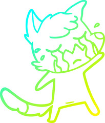 cold gradient line drawing of a crying waving fox cartoon