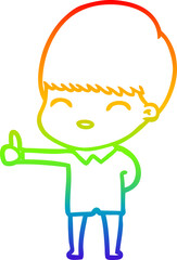 rainbow gradient line drawing of a happy cartoon boy