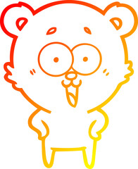 warm gradient line drawing of a laughing teddy  bear cartoon