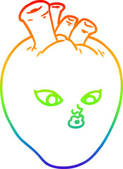 rainbow gradient line drawing of a cartoon heart