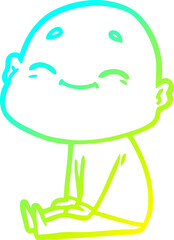 cold gradient line drawing of a happy cartoon bald man