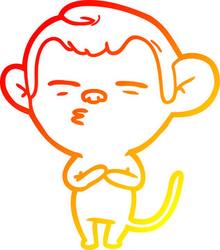 recommend clip art: warm gradient line drawing of a cartoon suspicious monkey