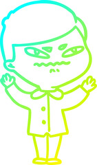 cold gradient line drawing of a cartoon angry man