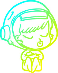 cold gradient line drawing of a cartoon pretty astronaut girl